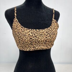 Cabana del Sol Bikini Ribbed Top Leopard Adjustable Straps Medium Animal Print